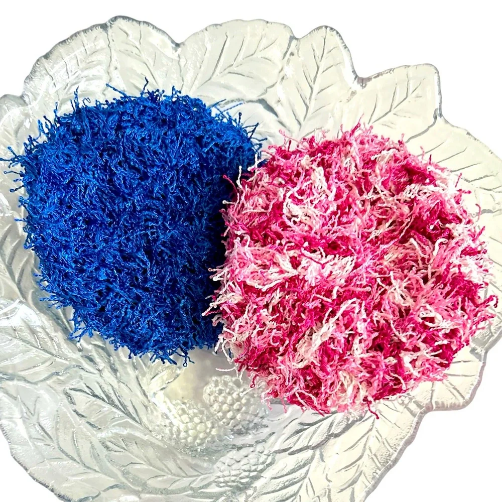 HAND CRAFTED Two Colorful Reusable Crochet Polyester Kitchen Dish Scrubbing Pads